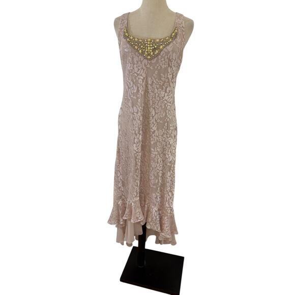 Vtg Alex Evening Dress Blush Pink Burnout Hi Low Skirt Ruffle Hem Fairy 90s Y2K - Picture 1 of 9